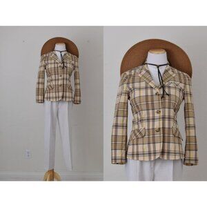 Vintage 80s Plaid Crop‎ Jacket | size 6